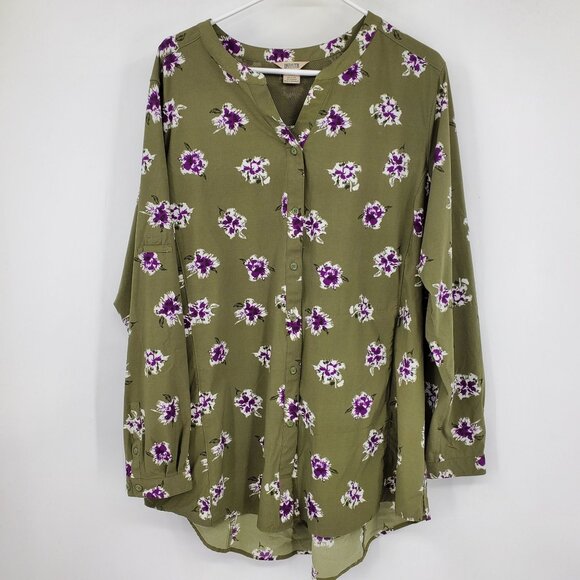 Duluth Trading Co Duluthflex Sidewinder Green Floral Button Tunic Shirt XXL - Picture 1 of 12